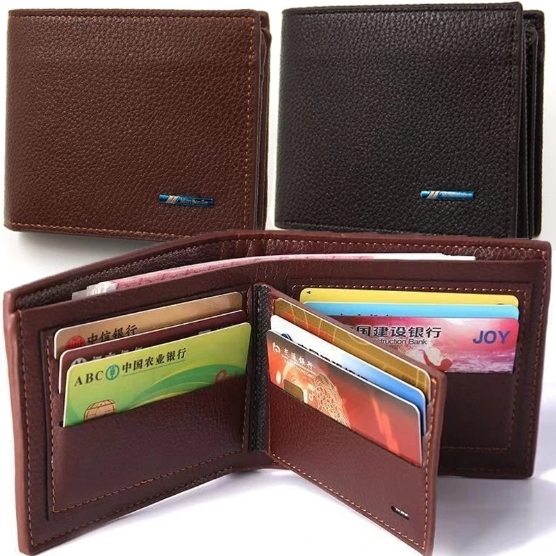 Men Short Bifold Faux Leather Masculina Billetera Credit ID Card Holder Wallet Billfold Purse Clutch Solid Hombre Business Slim