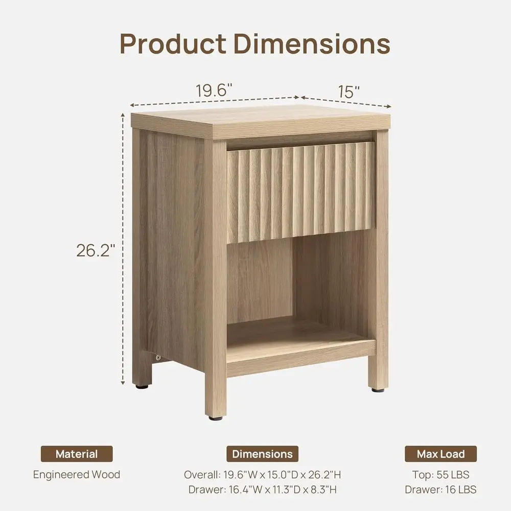luted Night Stand Set o 2, armhouse Nightstands with Der, Boho Bede Table with Storage Shel, Large End Tables Bed Side Tables or - view 2