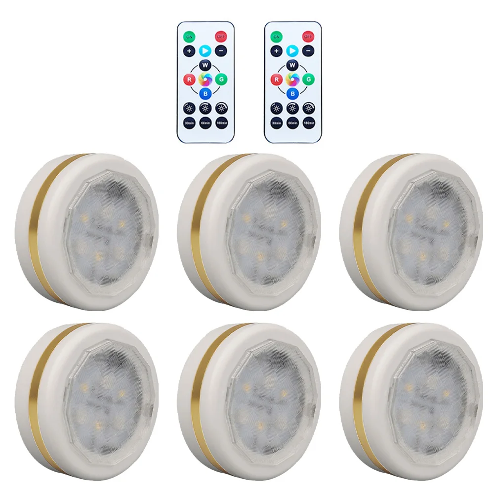 

6 LED Night Lights RGB 0.8W Rechargeable Closet Lamp White Gold Edge Wardrobe Light Remote Control Bedroom Balcony Stairs