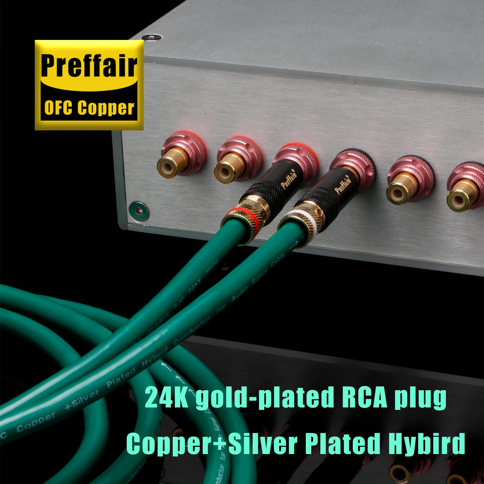 Pasangkan RCA Ke RCA Kabel Audio Interkoneksi Kristal Tembaga Serat Karbon Berlapis Rhodium Steker RCA untuk Home Theater DVD TV Amplifier