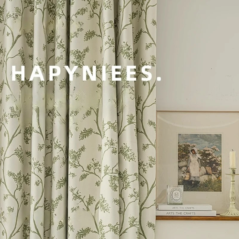 

Modern Simple Light Luxury Printing Green Velvet Full Blackout Curtains Custom Fresh Bedroom Living Room Sun Protection