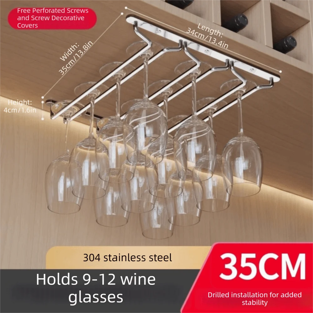304 Stainless Steel Wine Glass Rack Premium Inverted Hanging Wine Glass Hanger High-End Rustproof Wine Glass Hanging Shelf