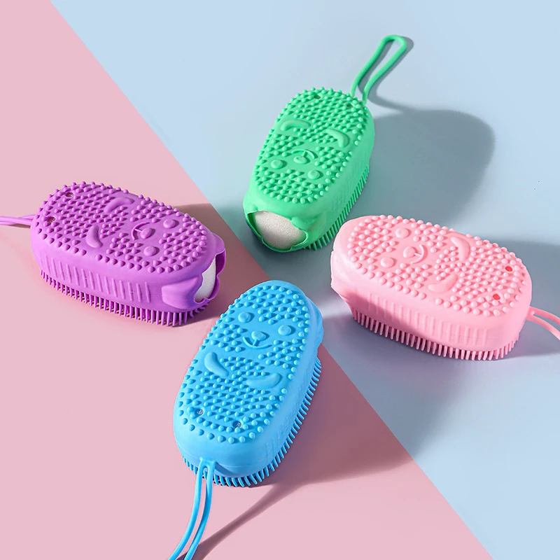 Double Sided Exfoliating Scrub Sponge Bubble Bath Brush Massager Skin Cleaner Cleaning Pad Silicone Bathroom Accessories