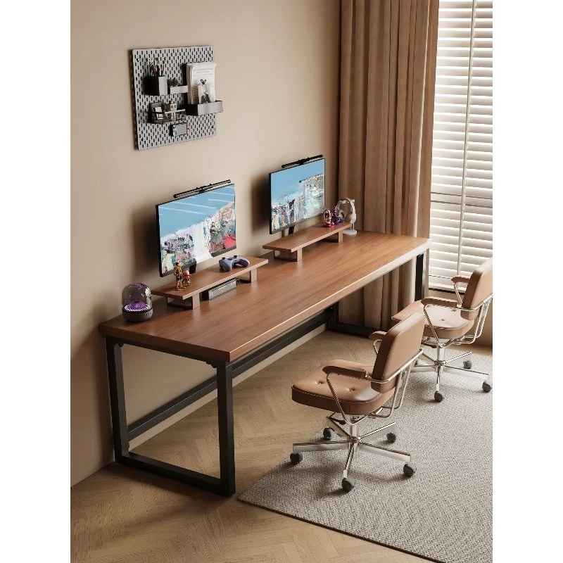 

Solid wood double computer desk desktop home desk long study table e-sports table large board desk workbench