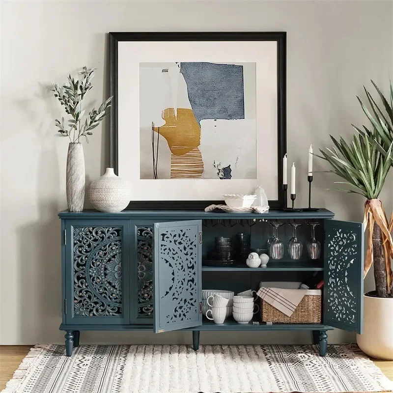 American Retro Carved Log Porch Cabinet Pastoral Floor Sideboard for Living Room Dining Area Decorative Storage Locker