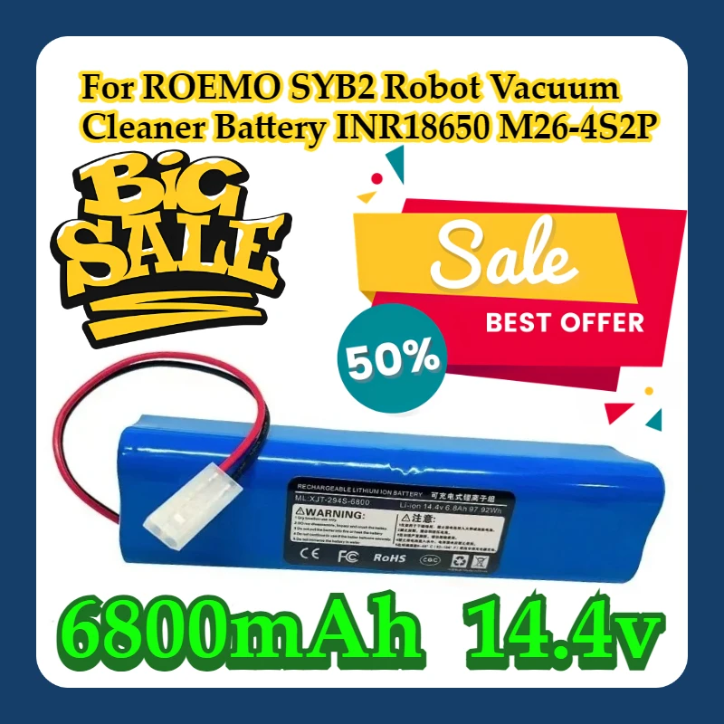 

For ROEMO SYB2 Robot Vacuum Cleaner 6800mAh Battery INR18650 M26-4S2P