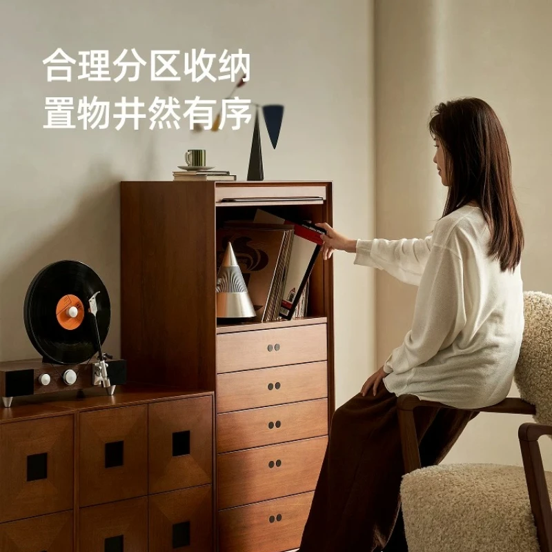 Bucket cabinet solid wood retro retractable rolling shutter door dining side cabinet living room storage medieval side cabinet