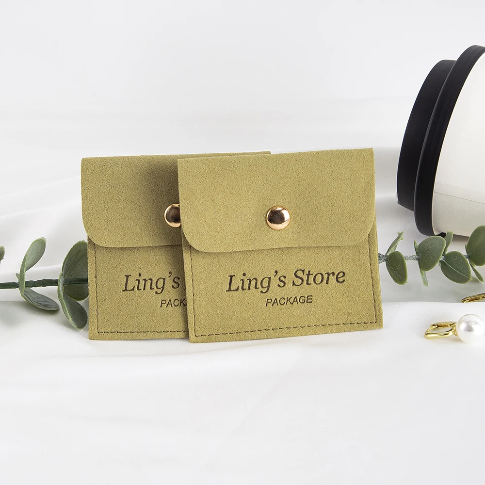 

50pcs Lovely Custom Logo Microfiber Jewelry Snap Velvet Bags Earrings Suede Packaging Storage Pouches Wedding Gift Candy Pockets