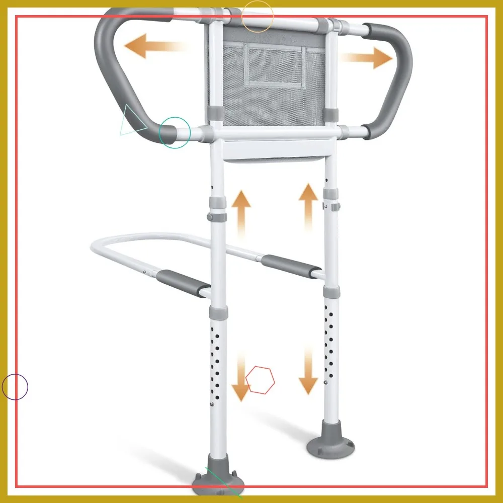 ราวกั้นเตียงปรับระดับได้พร้อมช่องเก็บของ ที่จับกันลื่น ไฟกลางคืน รับน้ำหนักได้ 400 ปอนด์ สำหรับผู้สูงอายุ