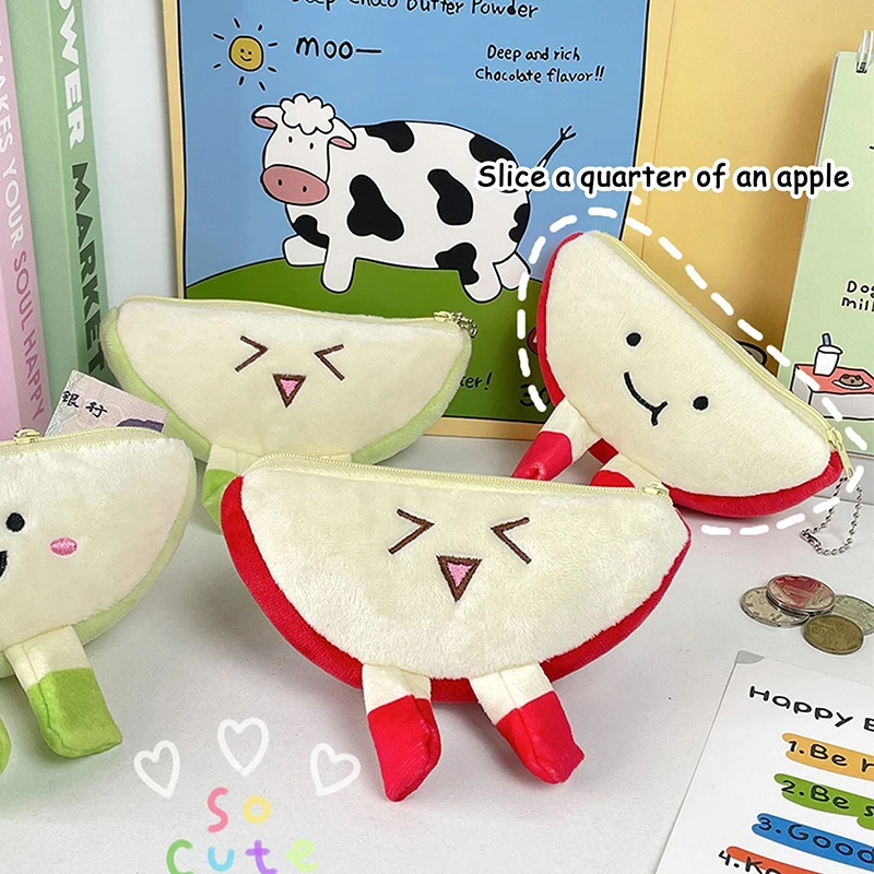 Cartoon Creative Apple Plush Coin Wallet Multiple Uses Cute Mini Bag For Women Girls Zipper Coin Wallet Backpack Decoration Gift