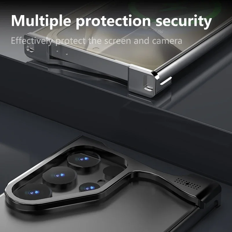Irregular Metal Bumper Phone Case For Samsung Galaxy S22 S23 S24 S25 Ultra Plus Aluminum Cooling Shockproof Cover For S25Ultra