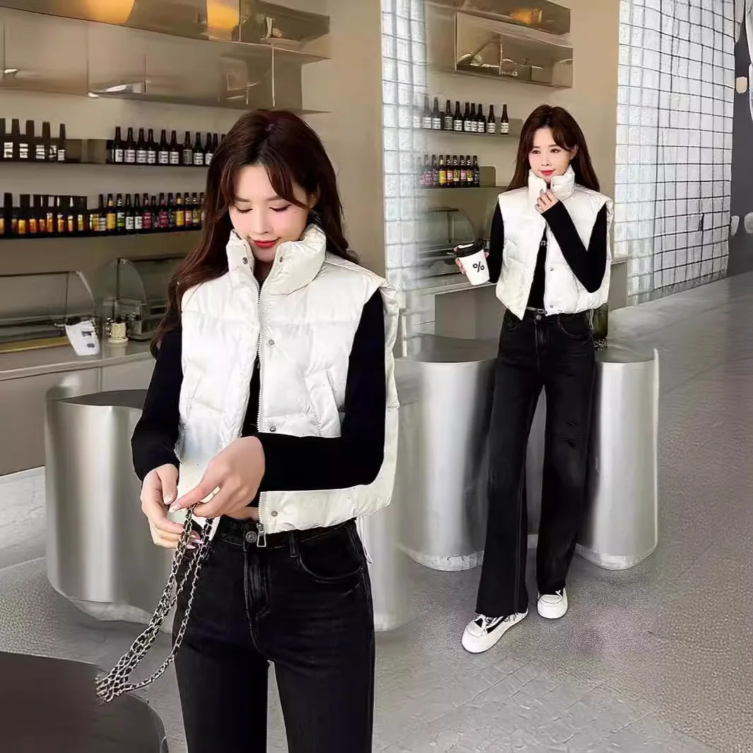 

Женская хлопковая жилетка укороченного фасона на молнии, однотонная, осенне-зимняя, студенческая, модная, тонкая, вязаная, утепленная зимняя куртка