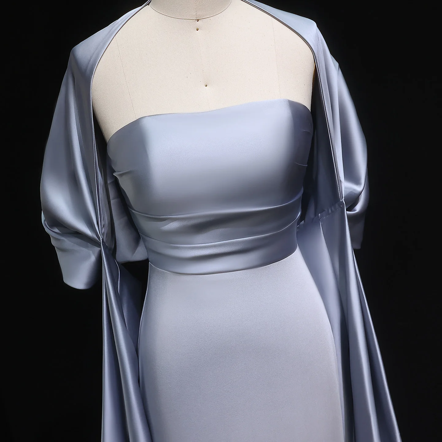 Sharon Said Elegante abito da sera in raso grigio con mantello Abiti da festa di nozze da donna modesti SF071 personalizzati