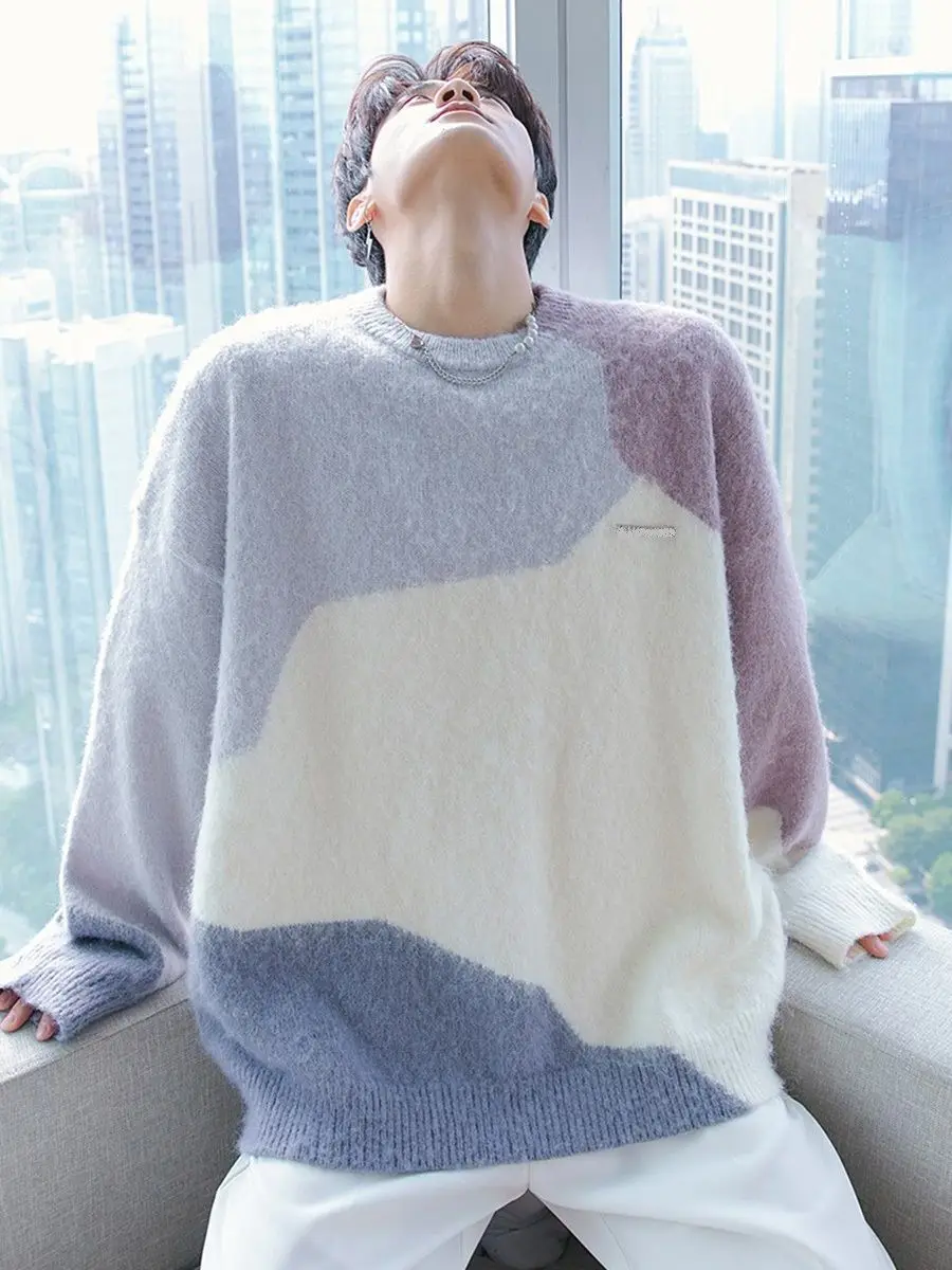 2023 Autumn New Light Luxury Fashion Korean Casual Knitwear Men Round Neck Pullover Sweater Boutique Clothing Simple Style