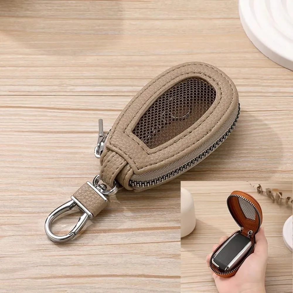Transparent Mesh Car Key Bag Multifunctional Organizer Mini Storage Bag Protection Cover Zipper Closure Leather Key Case Unisex