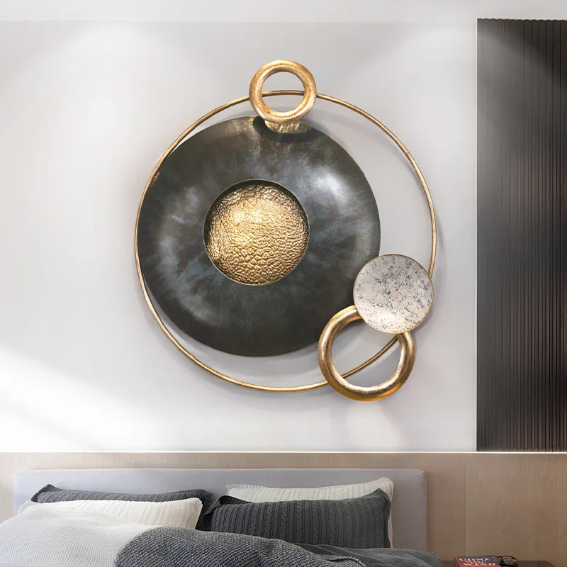 Italian-style minimalist living room feature wall decoration pendant, light luxury style 3D entryway iron work
