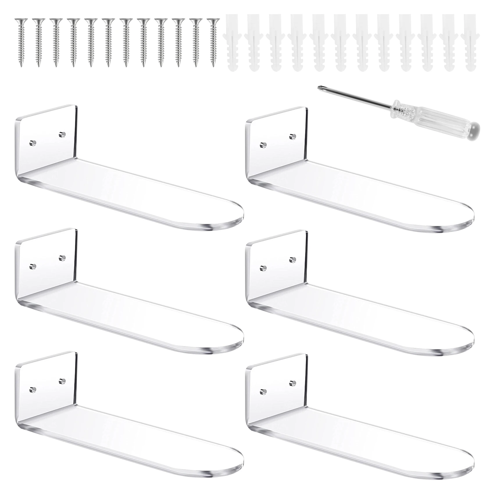 A56X 6-pack zwevende schoenenplanken, transparant acryl wandgemonteerde schoenenplanken, voor display verzamelbare schoen en sneaker