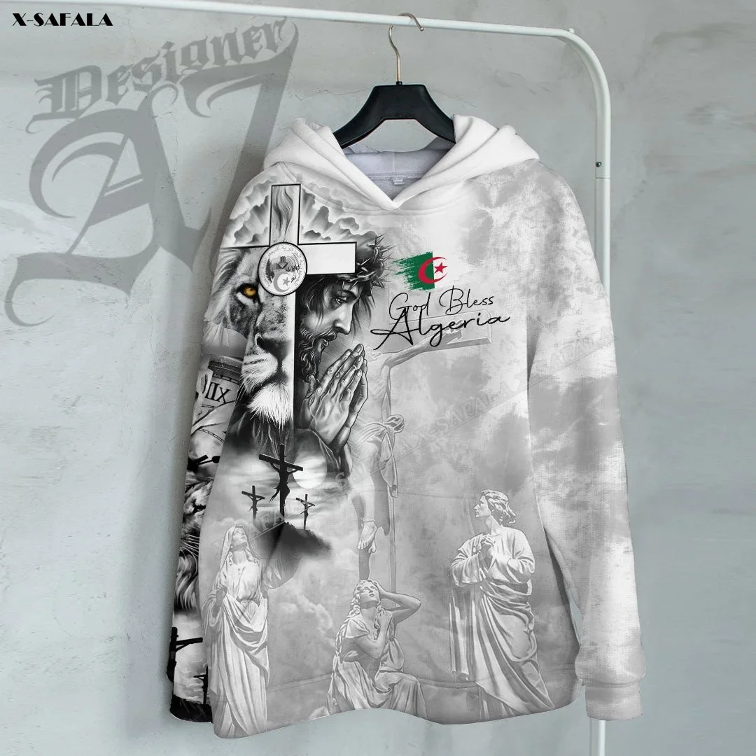 

Algeria Flag Jesus Lion Judah 3D Print Spring Autumn Hoodie Men's Harajuku Outwear Shirt Pullover Sweatshirt Casual