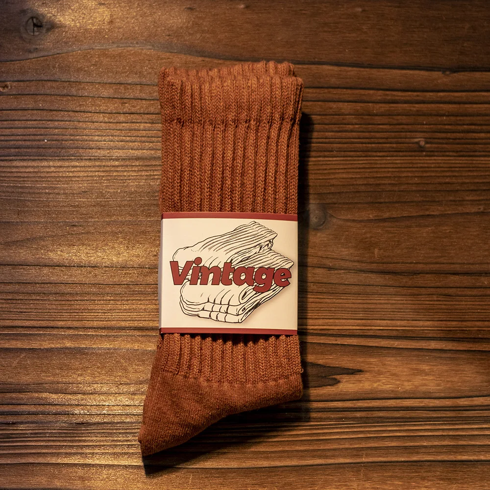 1 paire de chaussettes thermiques en coton mi-mollet de Style japonais rétro américain pour hommes et femmes, ensemble de chaussettes chaudes à poignée, automne et hiver