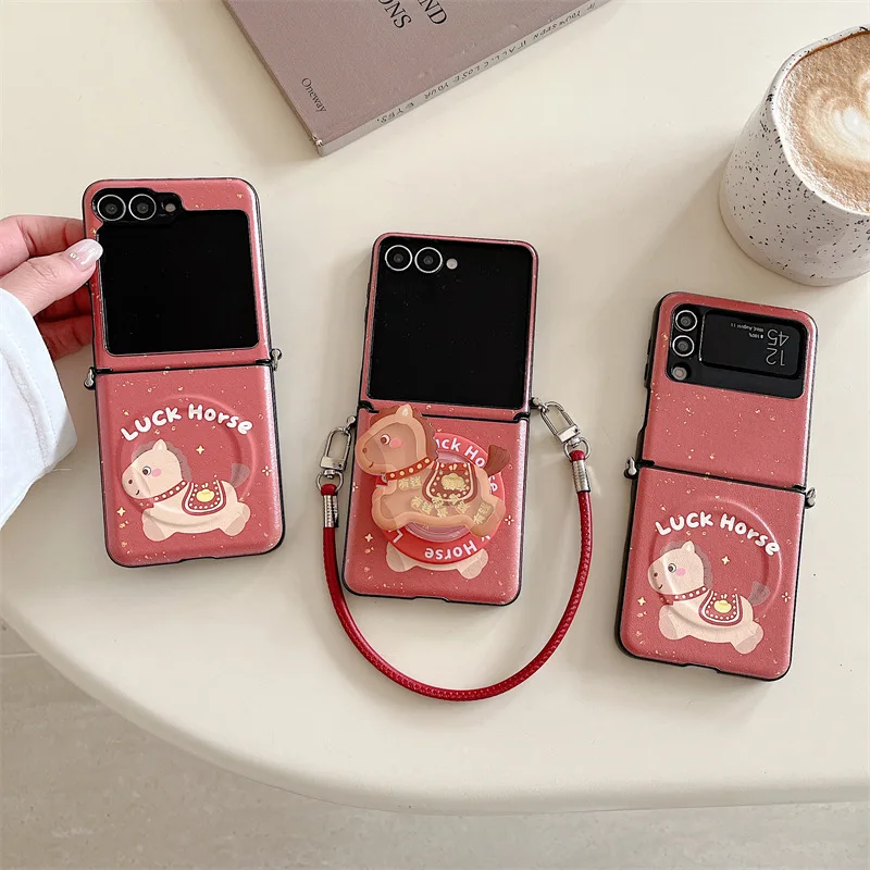 

New Year Cartoon Pony for Samsung Galaxy Z Flip 7 6 5 4 Protective Back Cover for ZFlip5 ZFlip6 ZFlip7 Case Shell