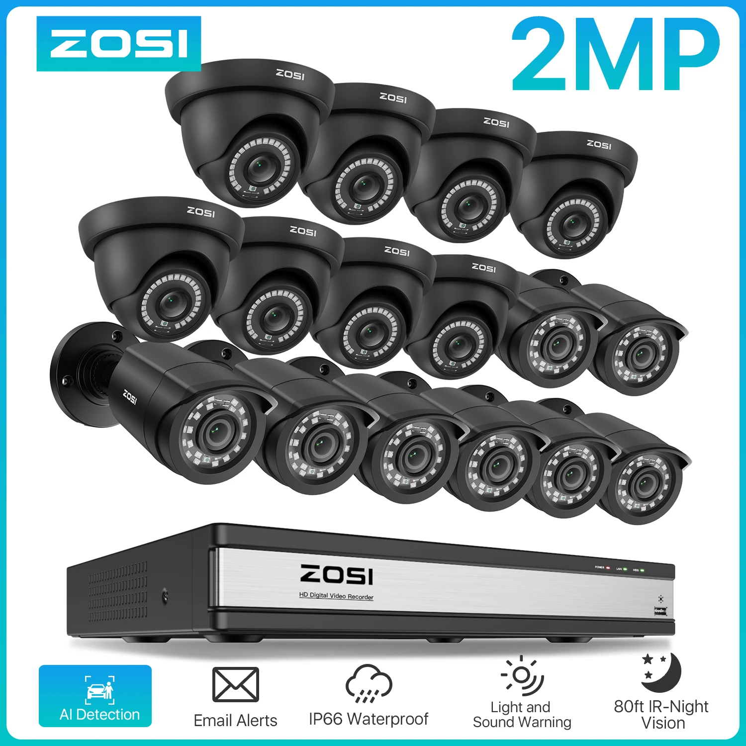 

ZOSI 16-канальная система камер безопасности для обнаружения человека/автомобиля 16CH 5MP Lite HD-TVI CCTV DVR 1080P наружные камеры внутреннего наблюдения