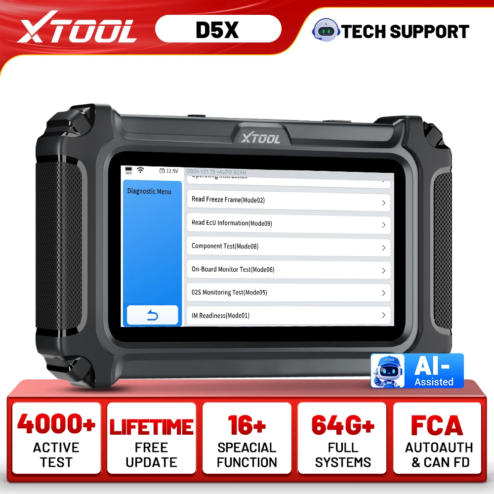XTOOL D5X OBD2 BI-Directional Contorl Scanner Active Test Lifetime Free Update 16+ Resets CAN FD FCA  5 Systems Diagnostic Tool