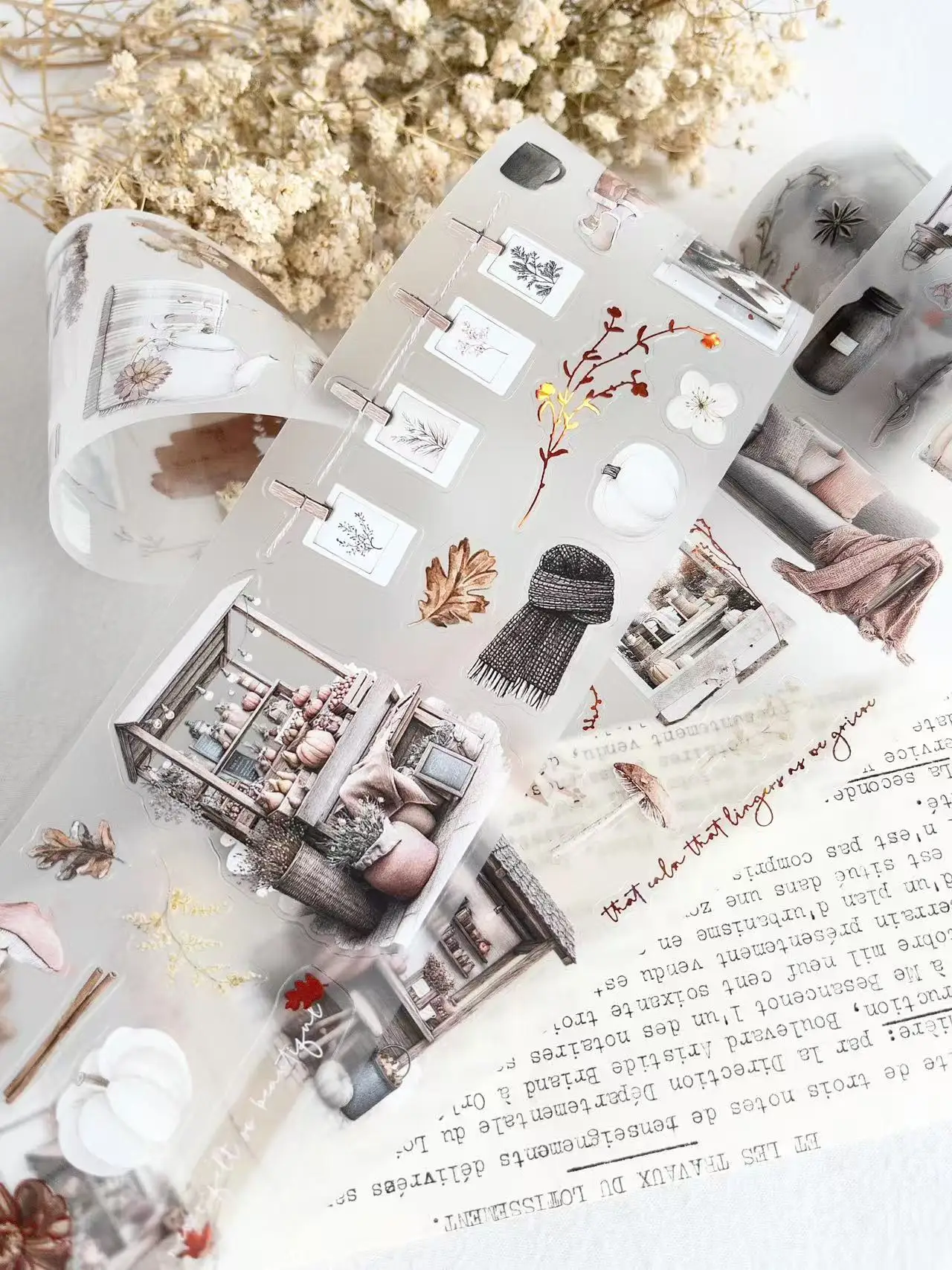 Creawithgaby Studio ヴィンテージ 秋の休憩 和紙 PET テープ DIY カード作成 スクラップブッキング 装飾ステッカー