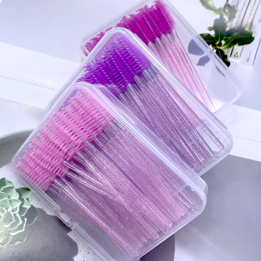150 قطعة فرشاة رمش المتاح مقبض كريستال ماكياج فرش عصي الماسكارا قضيب صندوق حزمة رمش تمديد لوازم