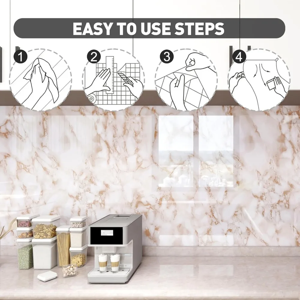 ورق اتصال رخامي لامع مقاوم للماء قابل للتقشير واللصق لأسطح الكونترتوب والأثاث - سهل الإزالة، ذاتي اللصق، أبيض وY