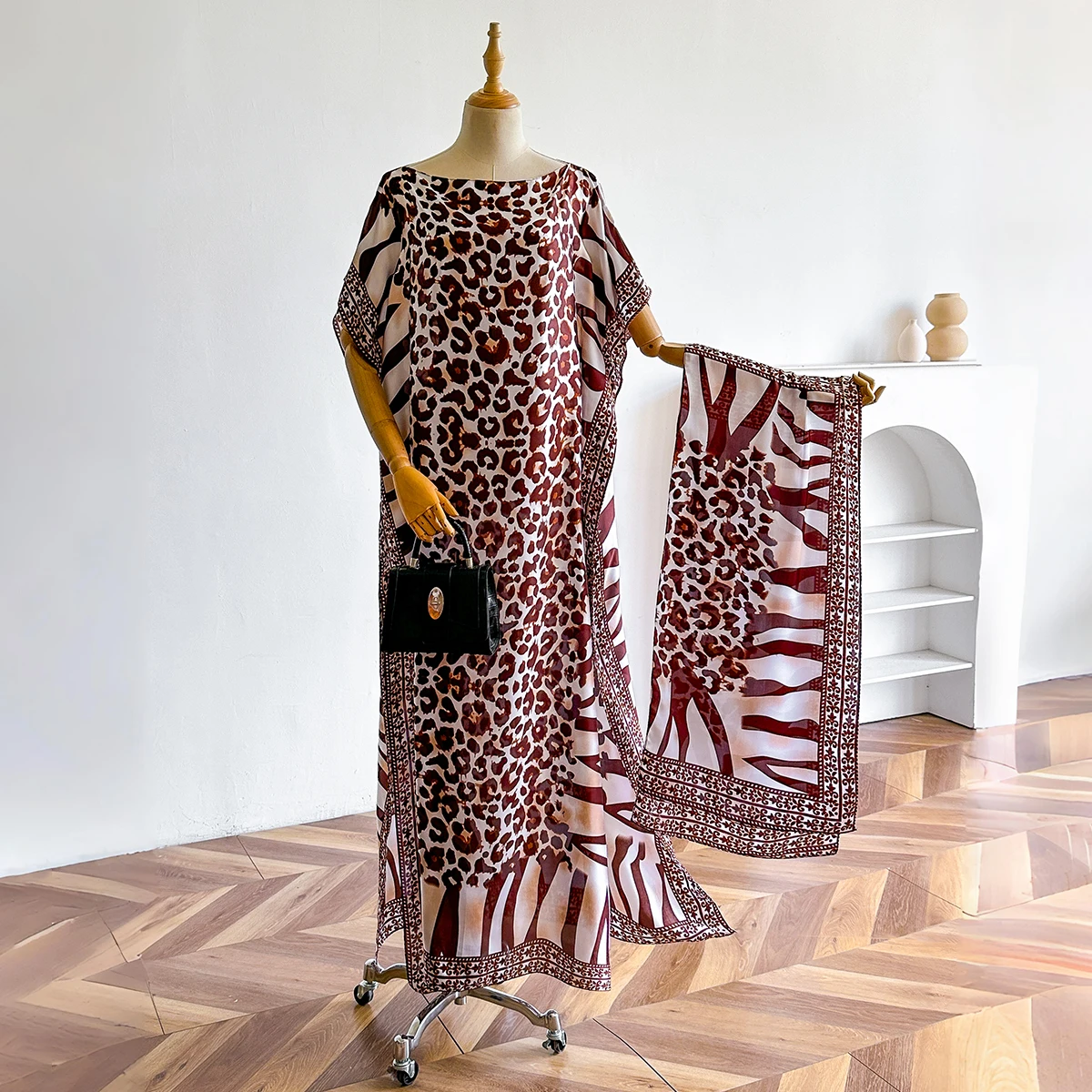 New African Fashion Short Sleeve Colored Pattern Dubai Women Summer Real Silk Soft Printing Loose Tradition Muslim Scraf image 3