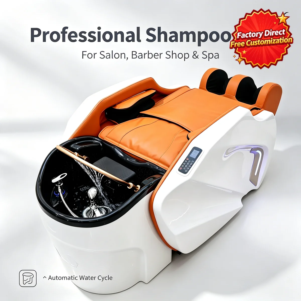 Professional Electric Shampoo Bed Ceramic Bowl Water Circulation Waterfall Head Spa Hair Washing Station for Salon Barber Shop