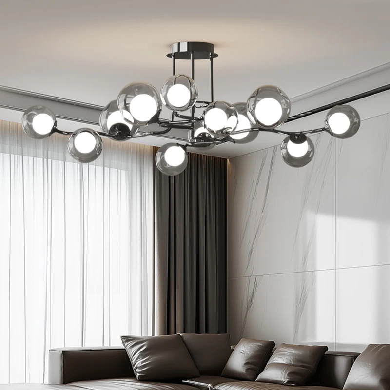 Modern Magic Bean Molecule Chandelier Smoke Gray Glass Ball Pendant Light For Italian Restaurant Bar Living Room Modern Lighting