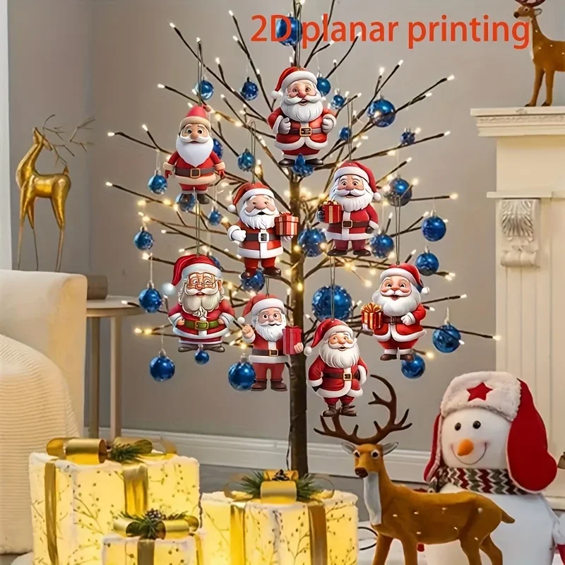 12/24/36 قطعة 2D الخشب الكرتون سانتا كلوز شجرة عيد الميلاد قلادة عيد الميلاد لطيف معلقة السنة الجديدة 2025 هدية المنزل