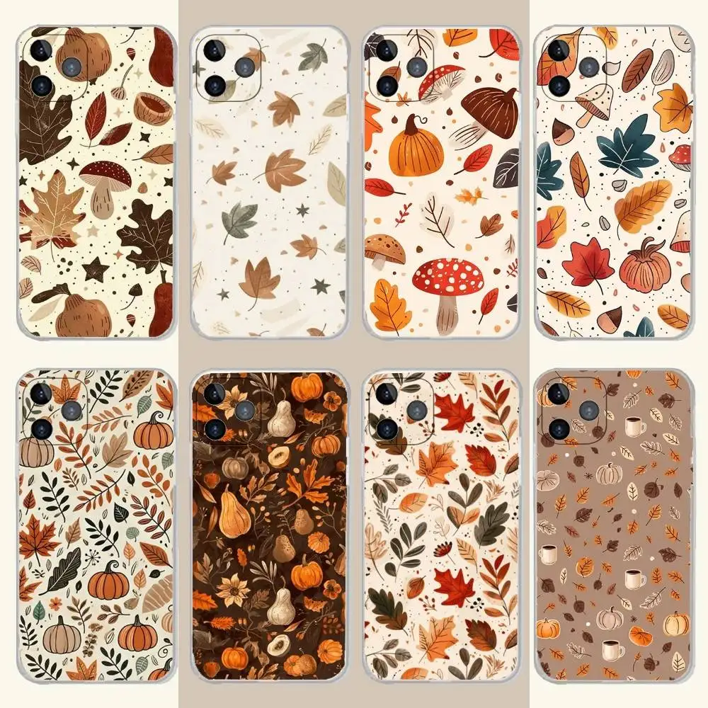 

Autumn leaves pumpkin Phone Case For iPhone 16,15,14,13,12,11 Plus,Pro,Max,XR,XS,Plus,E,SE4,Mini Transparent Soft Cover