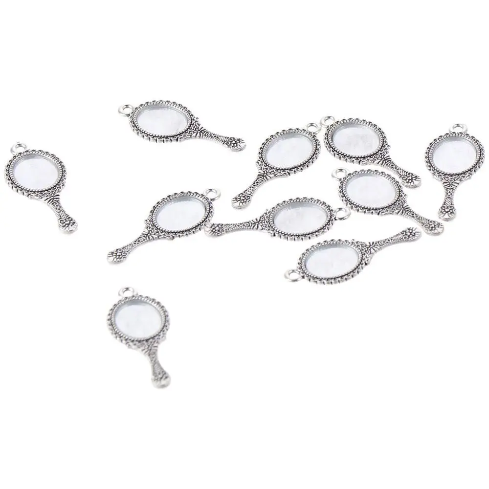 10pcs Alloy Alloy Pendant Charms 34x14mm Antique Silver Mirror Pendant Charms Mirror Antique Silver Charms Bracelets
