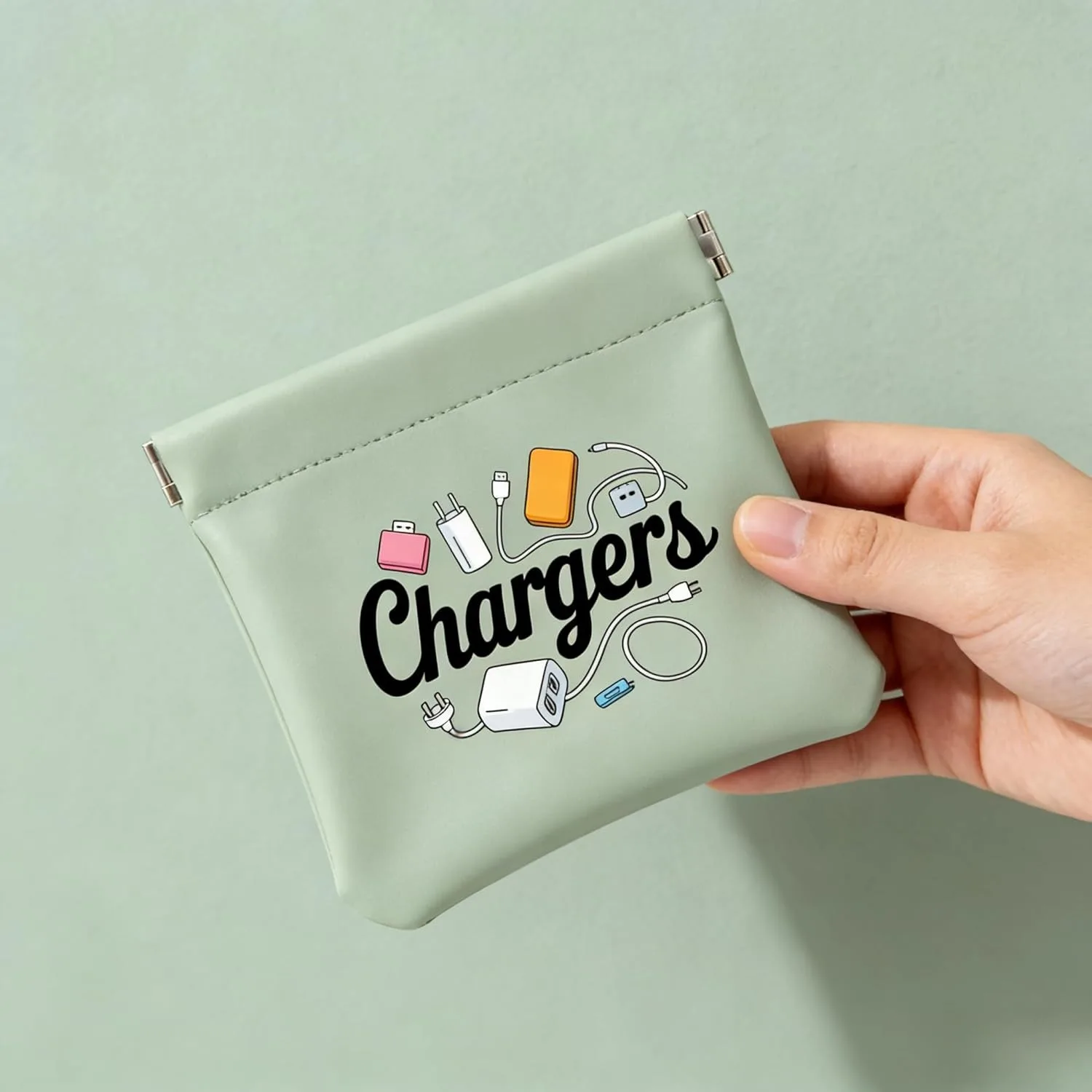 Portable Canvas Charger Organizer Bag Pink