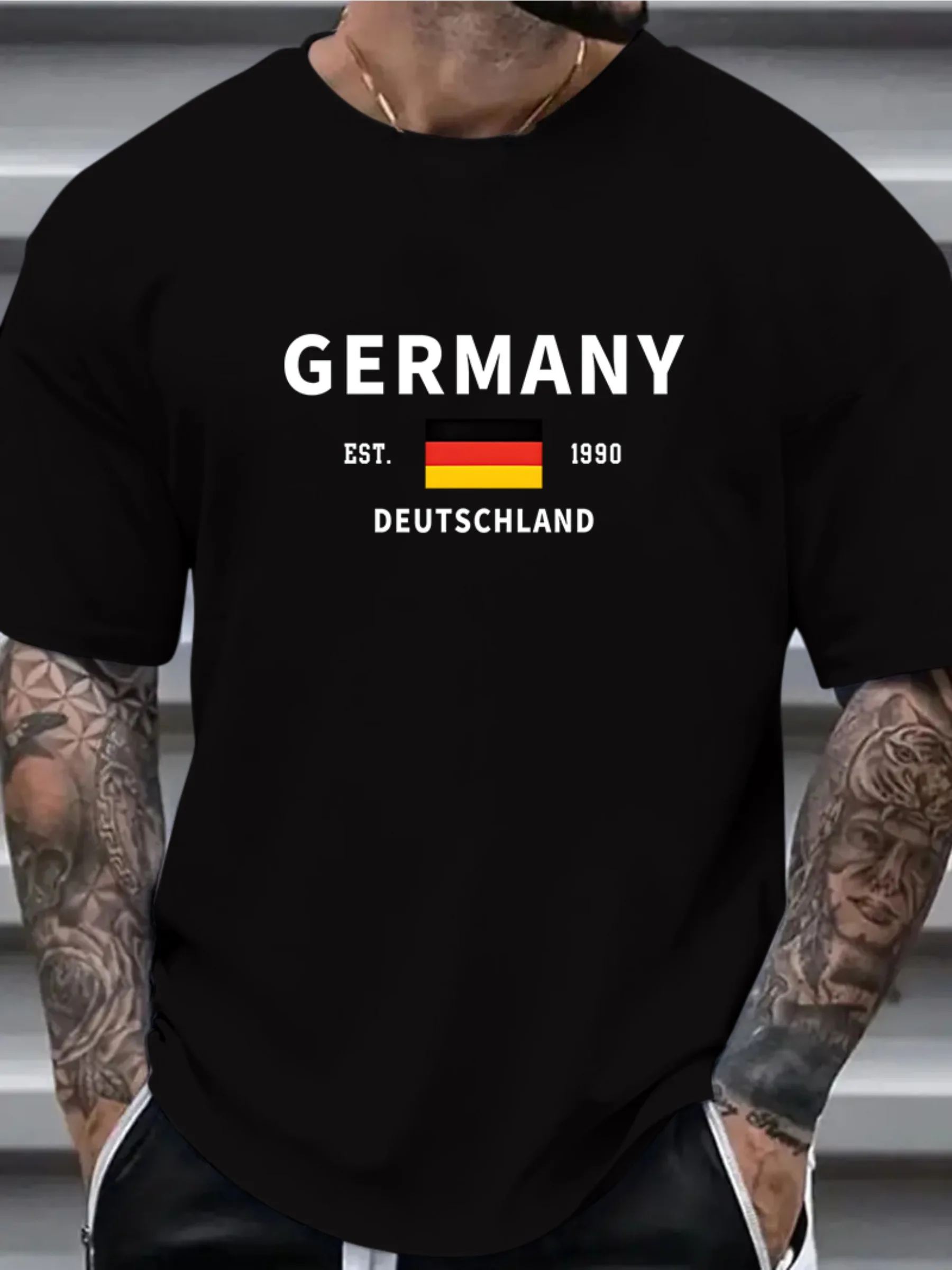 العلم الألماني الرجال تي شيرت عادية خمر س الرقبة قصيرة الأكمام في الهواء الطلق البلوز الشارع الشهير الذكور قميص رياضي الملابس المتضخم #4