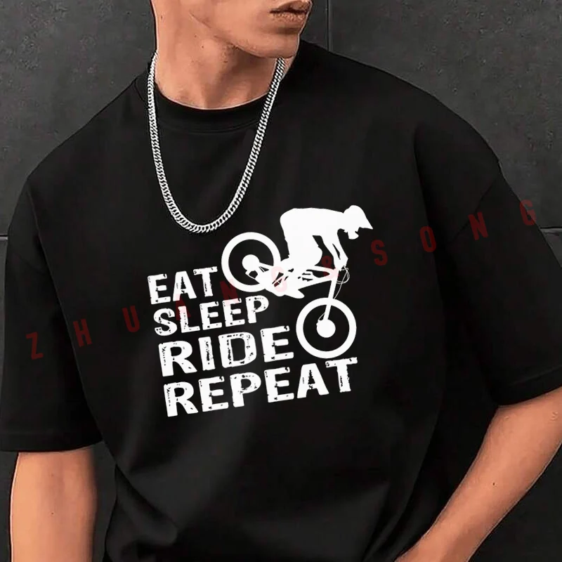 

Men's Graphic Print T-Shirt Eat Sleep Ride Repeat Fashionable Casual Street Style Travel And Sports Tee