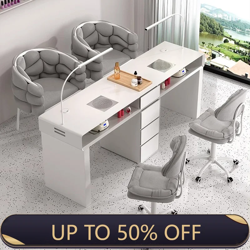 Luxury Classic Nail Table With Light Modern Marble Top Nordic Nail Desk European Aesthetic Table Manucure Nail Salon Furniture