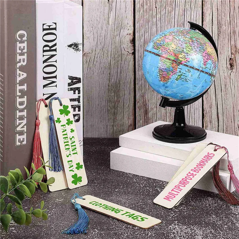 A19E-72 Uds. Marcapáginas de madera en blanco y borlas, marca de libro rectangular para niños, producción de pintura, decoración artesanal DIY para el hogar
