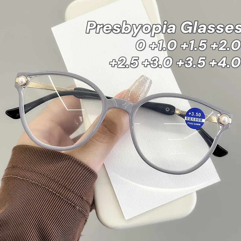 

2024 Vintage Lady's Cat Eyes Presbyopia Eyewear New Pearl Reading Glasses Frame Anti Blue Light Optical Spectacle Eyeglasses