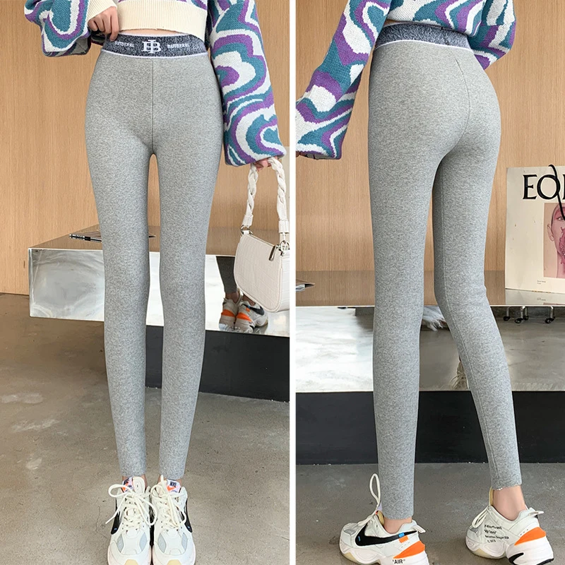 SofBeauForY-mallas cálidas de terciopelo suave para mujer, Leggings hasta el tobillo, de cintura alta, colores sólidos