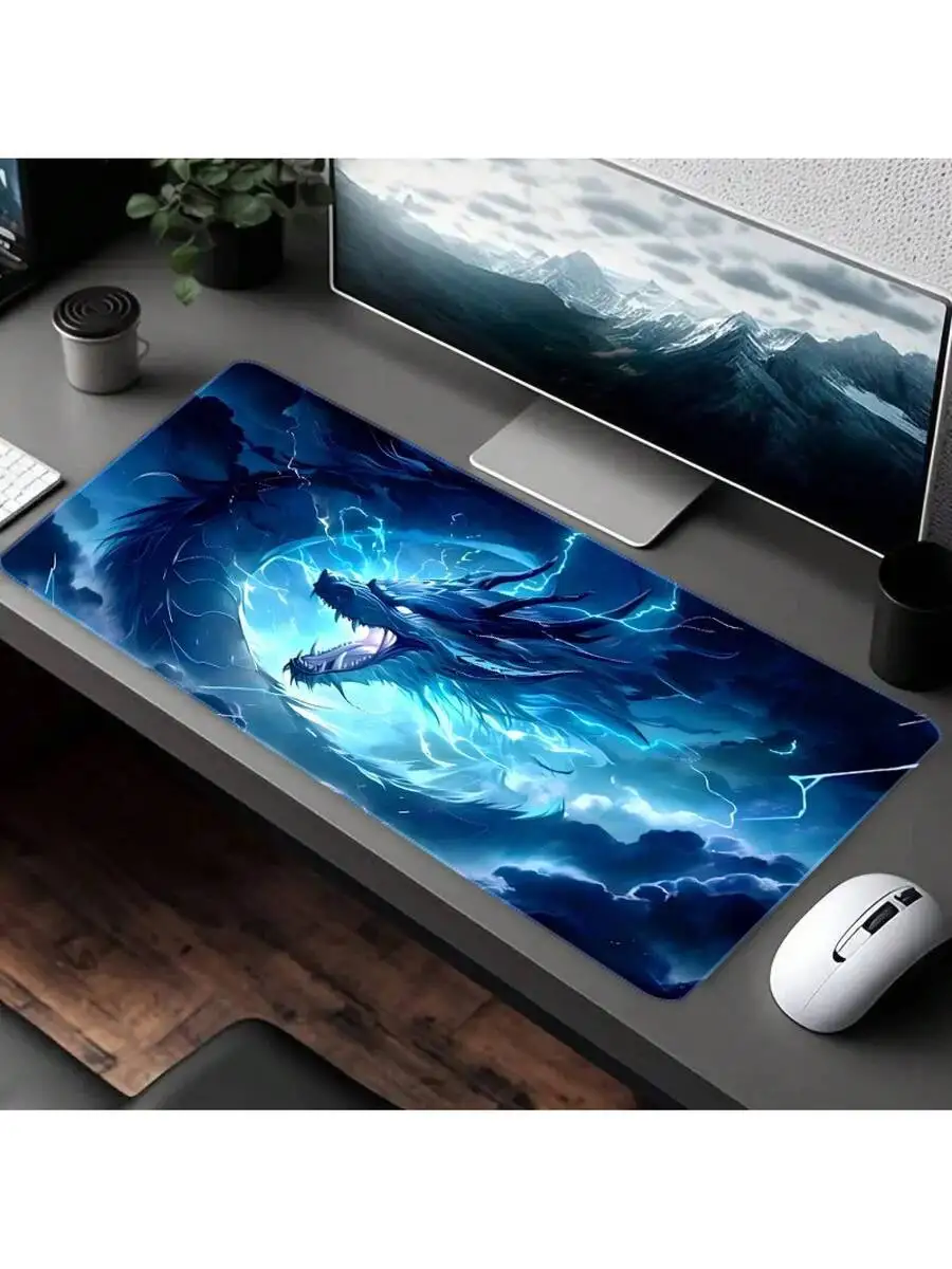 Extra Large Thick Anti-Slip Gaming Mouse Pad With Dragon Design Smooth Surface High-Density Rubber Base Lockstitched Edges
