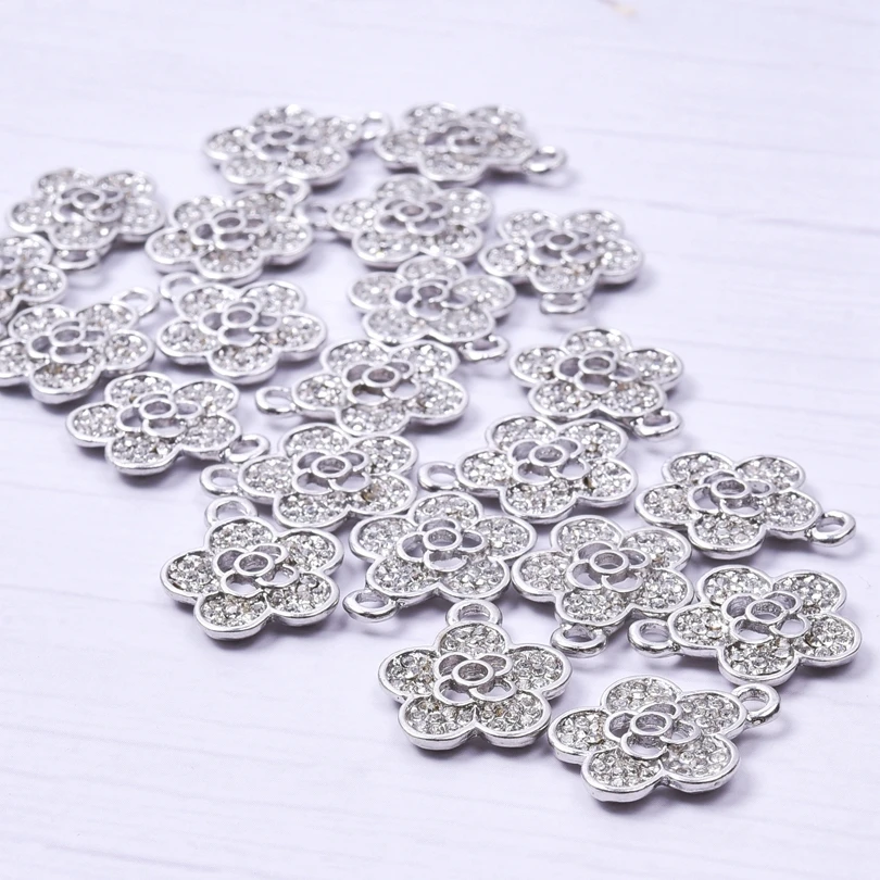 10pcs/lot Alloy Rhinestone Vintage Floral Charms Rose Flower Pendant DIY Earring Accessories Oranment Material Jewelry Finding