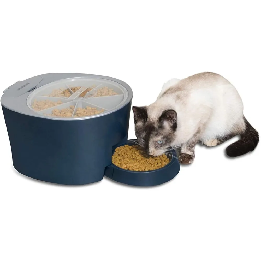 

6 Meal Automatic Cat Feeder - Programmable Pet Food Dispenser for Cats and Small Dogs - Dry Kibble or Semi-Moist Pet Food