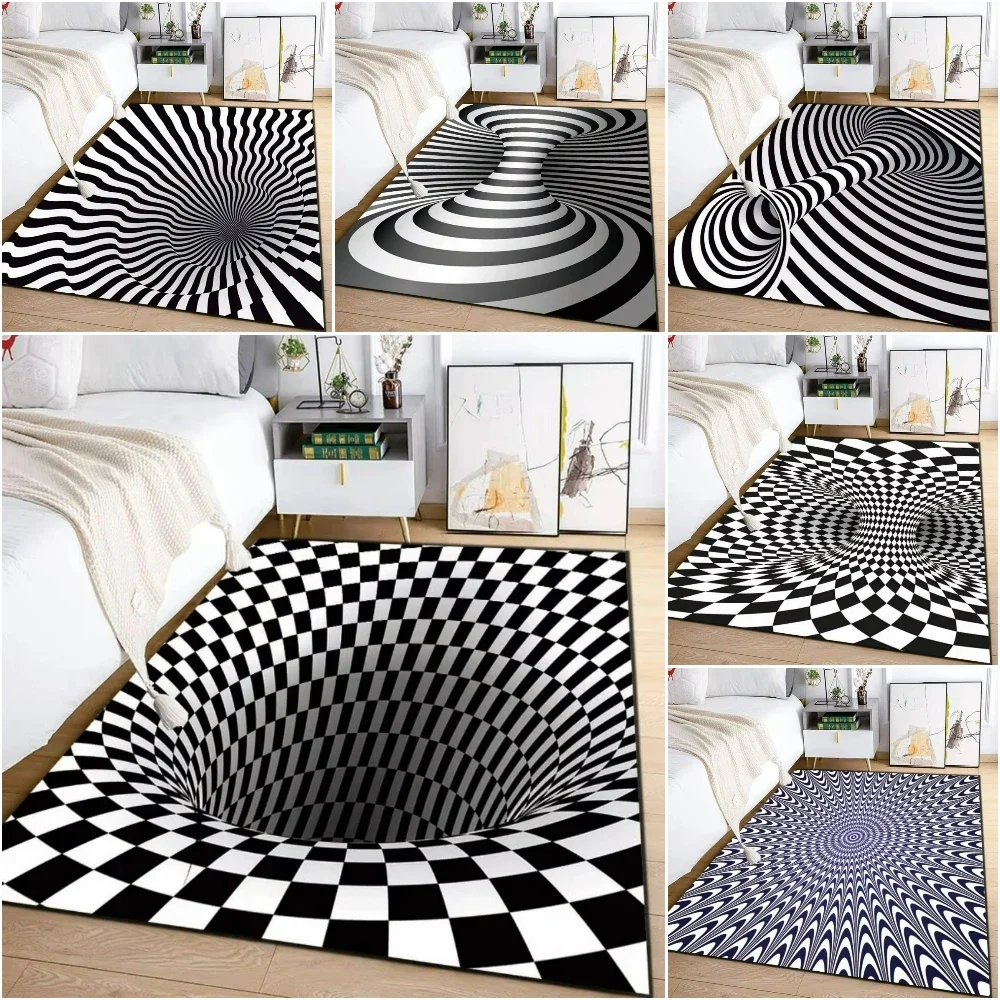 3D Vortex Illusion Carpet Rug for Living Room Decor Bedroom Area Floor Mat Abstract Geometric Optical Vertigo Carpet Non-slip