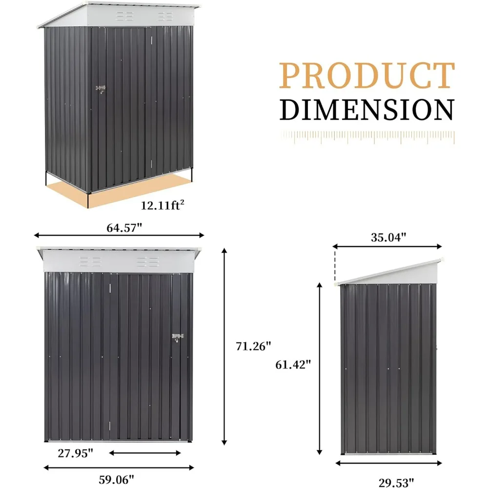 Imagem -05 - Armazenamento ao ar Livre Shed Clearance com Porta Bloqueável Metal Garden Shed Anti-corrosão Storage House Dark Gray 5x3x6 Pés