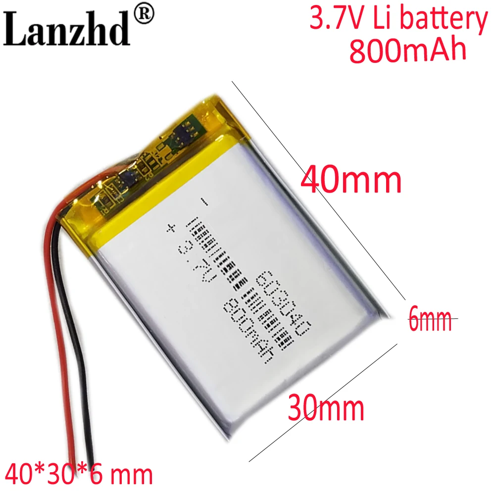 3.7V 800mAh Lithium Polymer Li Ion Battery Lipo Cells For Speaker Alarm GPS MP3 MP4 Toy DIY 603040 553040 603139 123040 653040