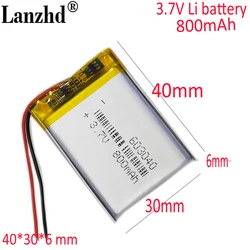 3.7V 800mAh litowo-polimerowa komórki Lipo bateria litowo-jonowa do alarmu głośnikowego GPS MP3 MP4 zabawka DIY 603040 553040 603139 123040 653040