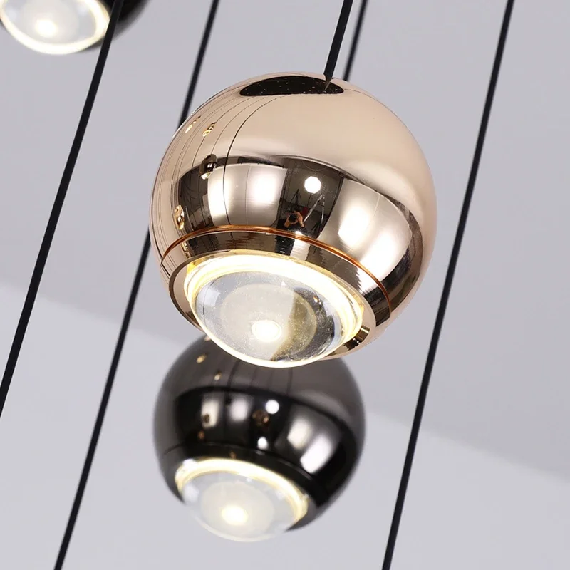 الحديثة Led الثريا للدرج الإبداعية الذهب الأسود شنقا الكرة مصباح فاخر إضاءة داخلية مستديرة ديكور المنزل كريستال بريق